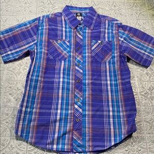 ROYAL BLUE BLACK Mens XL Plaid Button Down Short Sleeve Shirt NWT
